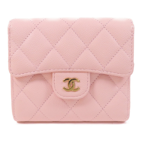 CHANEL 牛皮皮革Compact Flap Wallet金扣短錢包