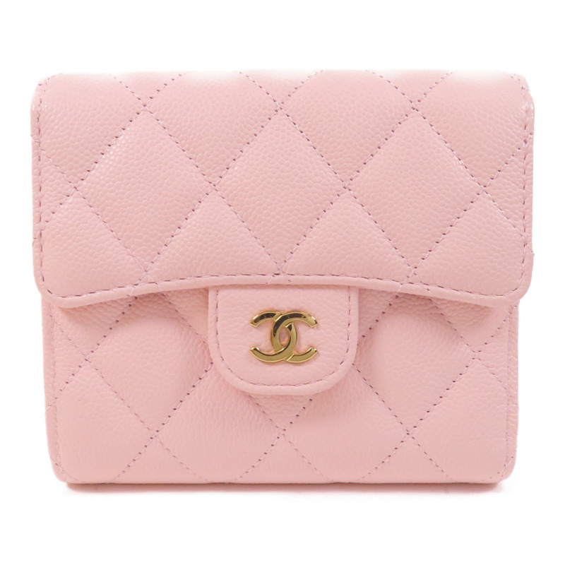 CHANEL 牛皮皮革Compact Flap Wallet金扣短錢包-0