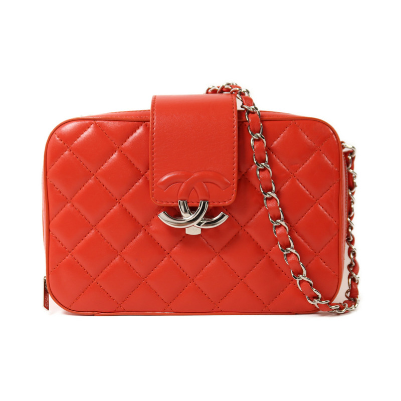 CHANEL 羊皮皮革Chain Shoulder銀扣鏈帶肩背袋-0