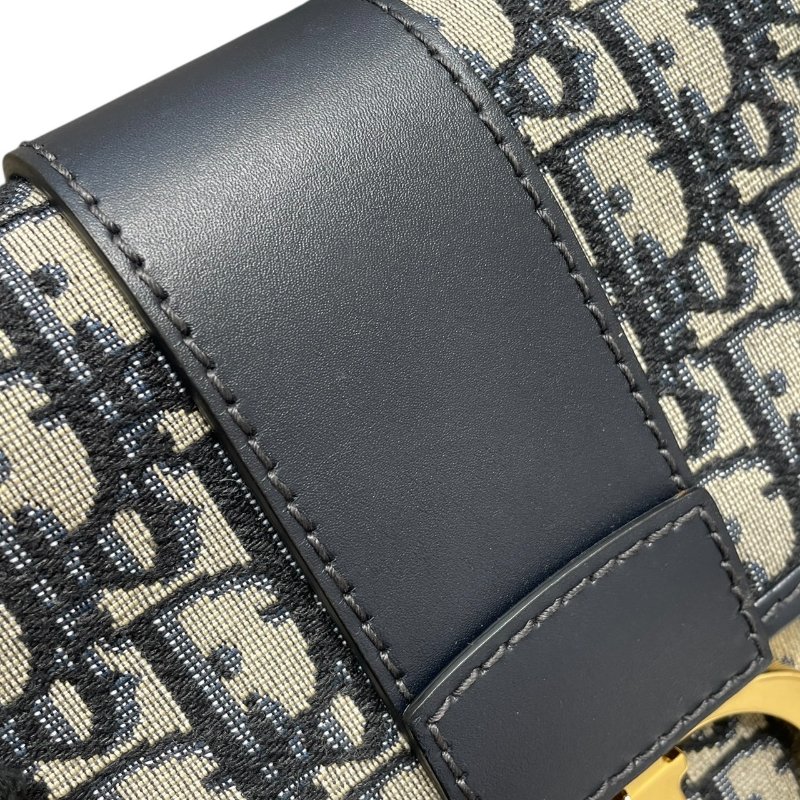 DIOR 迪奧 30 Montaigne 蒙田30 肩背包 刺繡帆布 老花 深藍色 金釦-10
