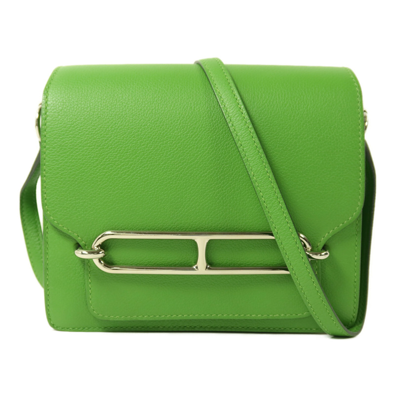 HERMES Evercolor皮革Roulis Mini銀扣肩背袋Vert Yucca-0