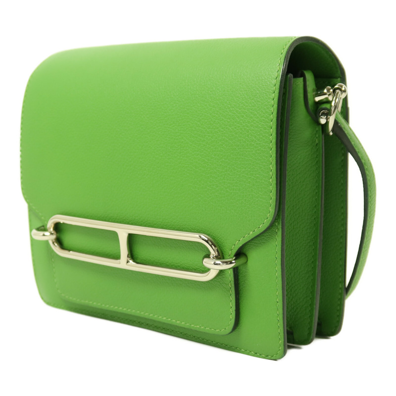 HERMES Evercolor皮革Roulis Mini銀扣肩背袋Vert Yucca-2