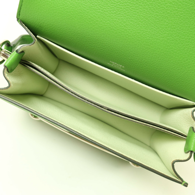 HERMES Evercolor皮革Roulis Mini銀扣肩背袋Vert Yucca-4