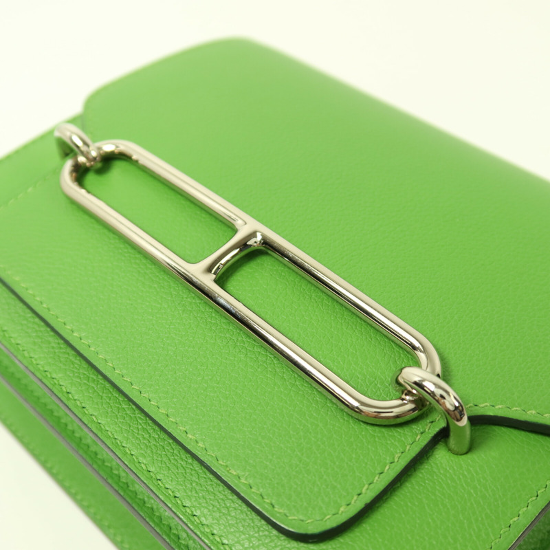 HERMES Evercolor皮革Roulis Mini銀扣肩背袋Vert Yucca-7