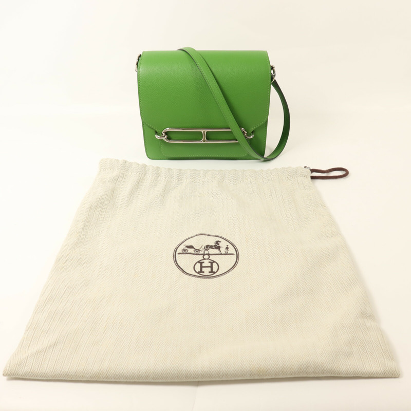 HERMES Evercolor皮革Roulis Mini銀扣肩背袋Vert Yucca-9