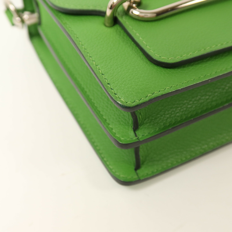 HERMES Evercolor皮革Roulis Mini銀扣肩背袋Vert Yucca-10