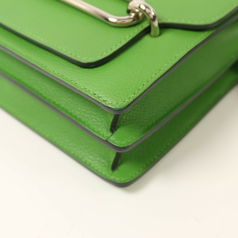 HERMES Evercolor皮革Roulis Mini銀扣肩背袋Vert Yucca-11