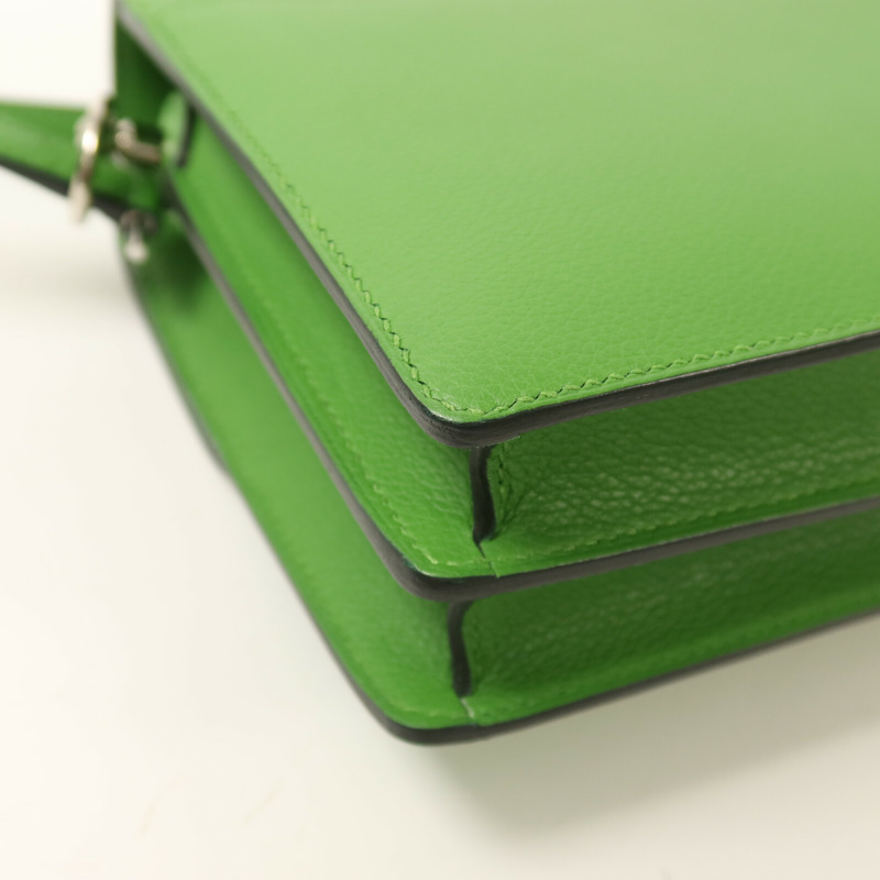 HERMES Evercolor皮革Roulis Mini銀扣肩背袋Vert Yucca-12