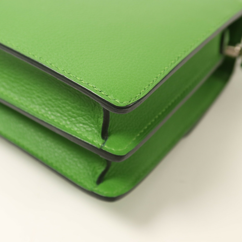 HERMES Evercolor皮革Roulis Mini銀扣肩背袋Vert Yucca-13