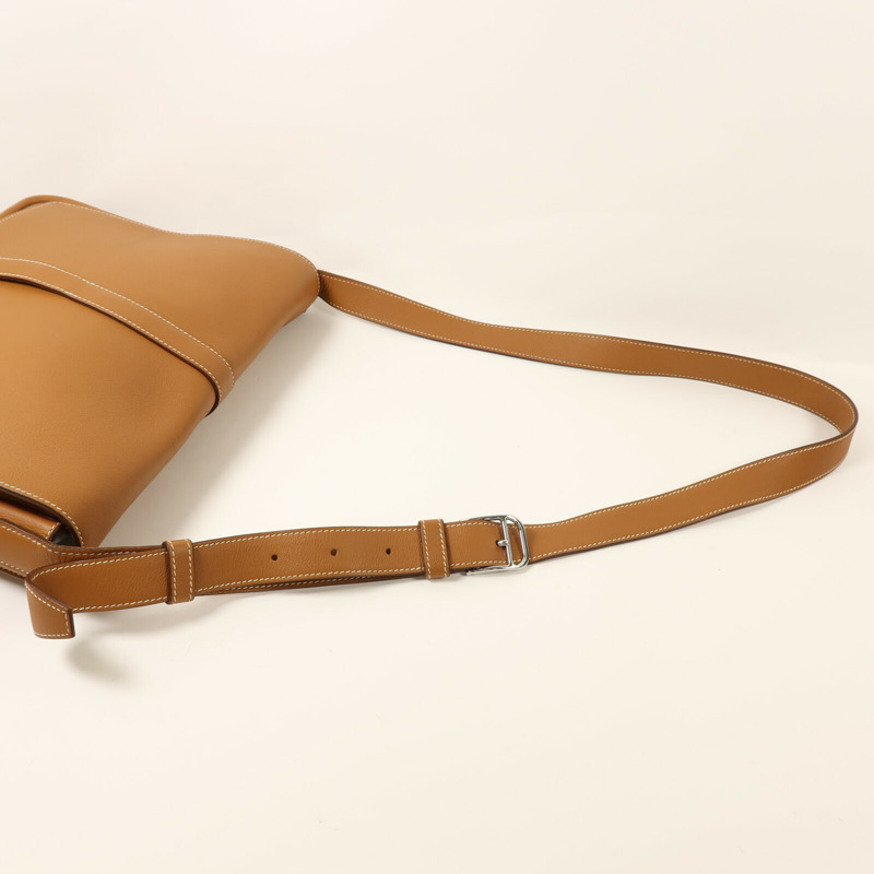 HERMES Togo皮革Steve Light銀扣肩背袋Gold-8