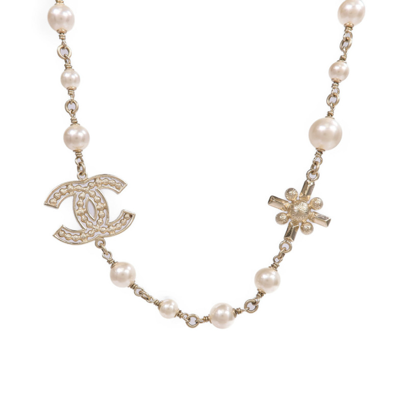CHANEL 金屬/水晶Necklace金扣項鍊-1