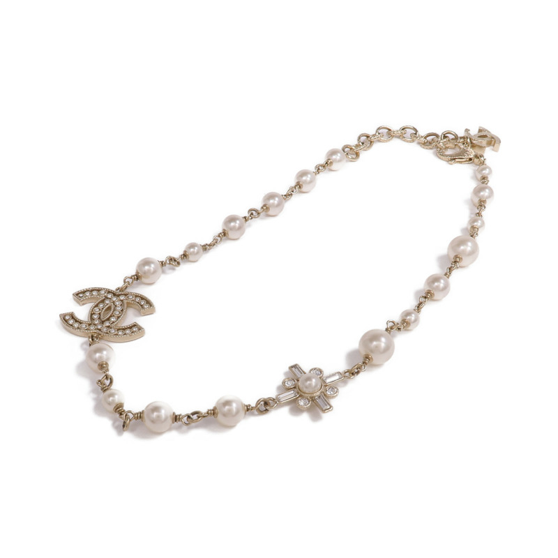 CHANEL 金屬/水晶Necklace金扣項鍊-2