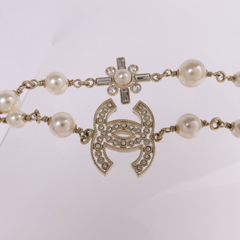 CHANEL 金屬/水晶Necklace金扣項鍊-3