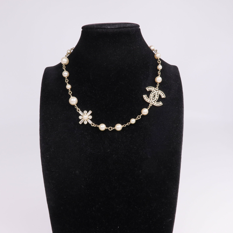 CHANEL 金屬/水晶Necklace金扣項鍊-8