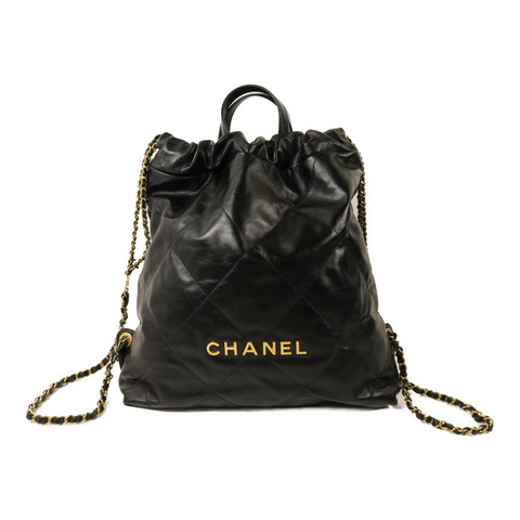 CHANEL 牛皮皮革22 Backpack金扣鏈帶背包
