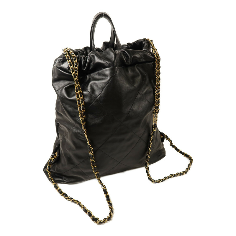 CHANEL 牛皮皮革22 Backpack金扣鏈帶背包-7