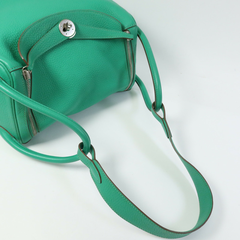 HERMES Clemence皮革Lindy 30銀扣手挽肩背兩用袋Bamboo-8