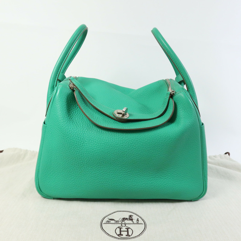 HERMES Clemence皮革Lindy 30銀扣手挽肩背兩用袋Bamboo-15