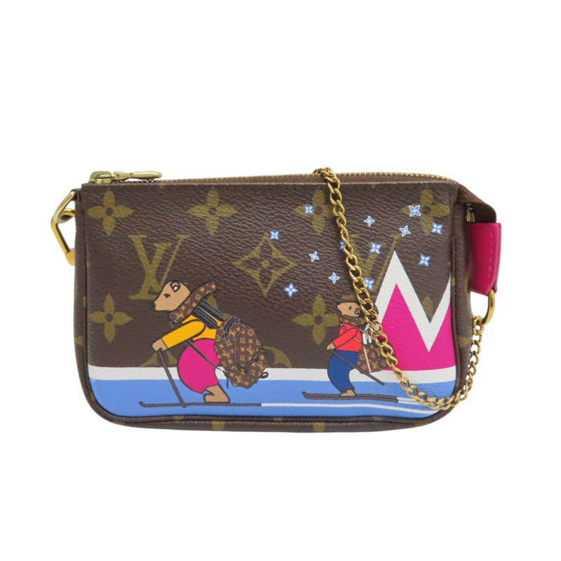 棕色 原花帆布 Christmas Mini Pochette Accessoires 手提包【LOUIS VUITTON LV 路易威登】 M67769-0