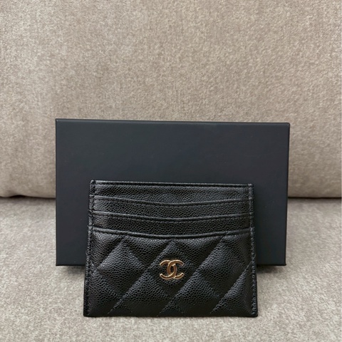 香奈兒黑色荔枝皮雙面卡夾