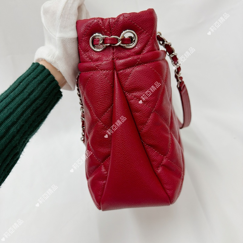 莉亞精品♡ Chanel 紅銀鏈條包 二手美包-5