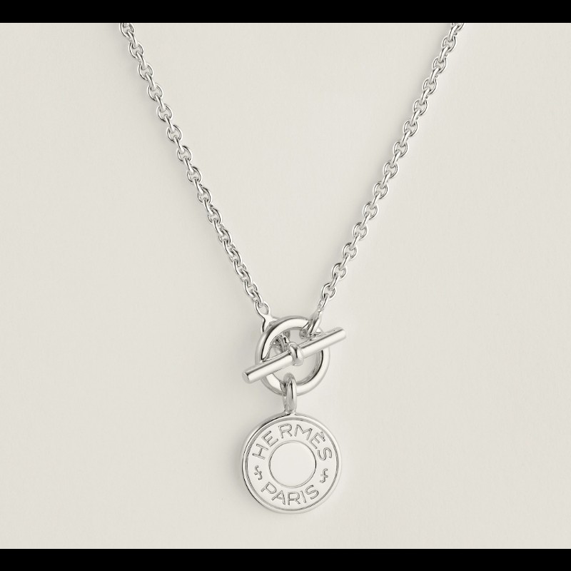 (全新品)愛馬仕銀牌Logo項鍊-0
