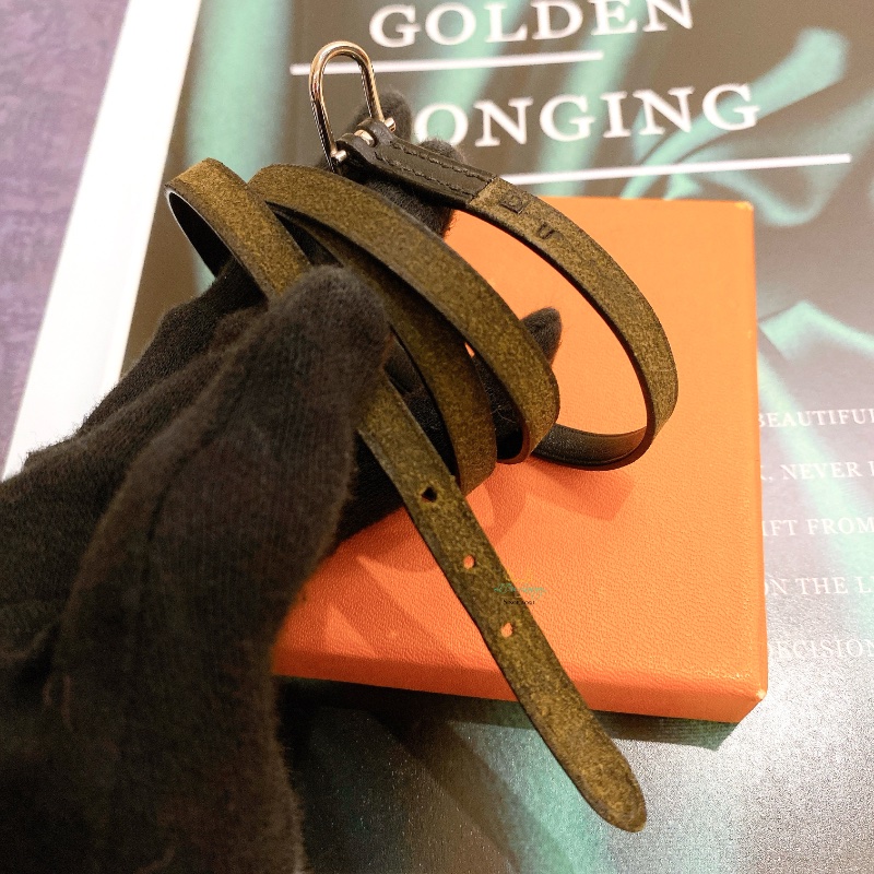 Hermes 愛馬仕 黑色 銀釦 全皮革 三圈 穿洞式 手環 皮革手環 中性配飾-8