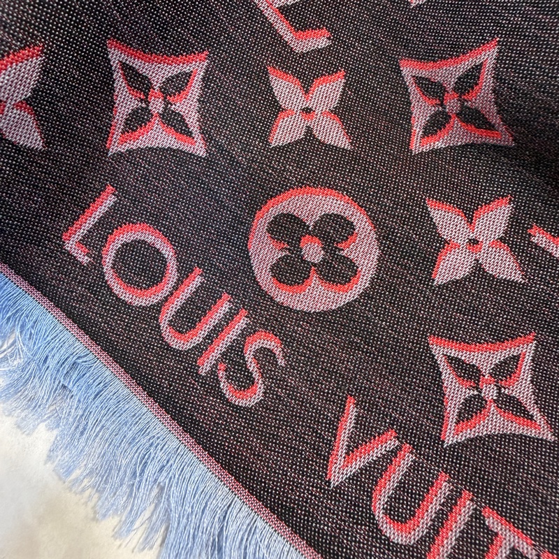 LV 深藍底紅Logo羊毛絲質方巾M76078-2