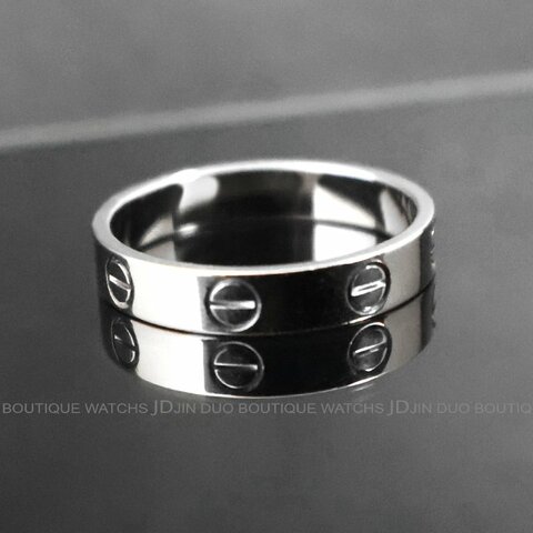 金鐸精品~C785 CARTIER 卡地亞 LOVE系列經典款750/1000白K金54號小型款戒指