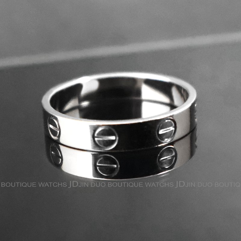 金鐸精品~C785 CARTIER 卡地亞 LOVE系列經典款750/1000白K金54號小型款戒指-0