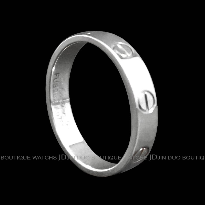 金鐸精品~C785 CARTIER 卡地亞 LOVE系列經典款750/1000白K金54號小型款戒指-1