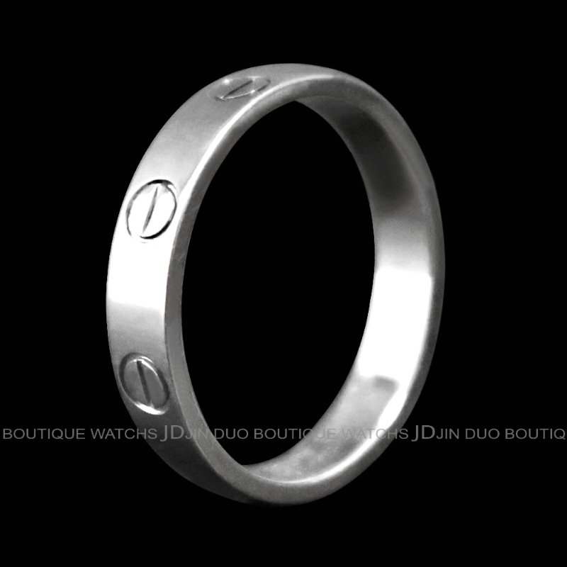 金鐸精品~C785 CARTIER 卡地亞 LOVE系列經典款750/1000白K金54號小型款戒指-2