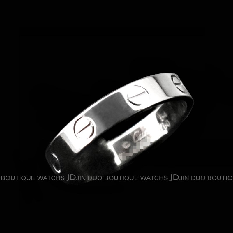 金鐸精品~C785 CARTIER 卡地亞 LOVE系列經典款750/1000白K金54號小型款戒指-5
