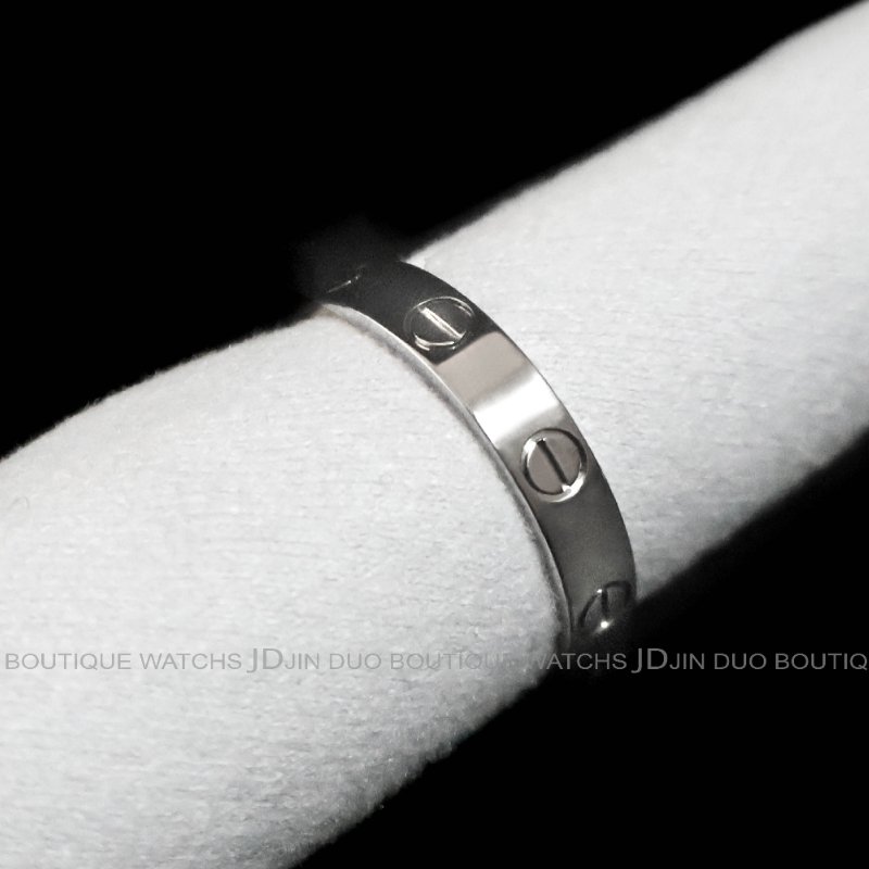 金鐸精品~C785 CARTIER 卡地亞 LOVE系列經典款750/1000白K金54號小型款戒指-6
