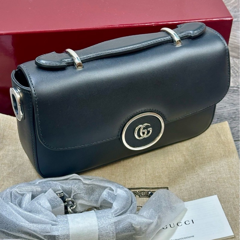 99新Gucci 古馳 Petite 雙G徽標包袋 可調節可拆卸肩帶 全皮邮差包 手提单肩斜挎包-2
