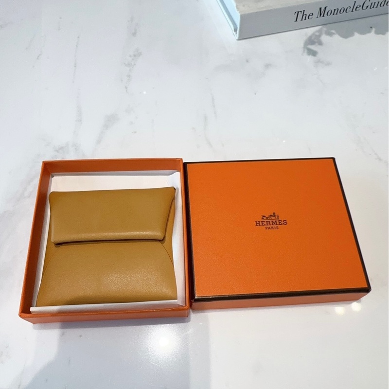 未使用 Hermès Bastia 零錢包|雙色拼接 Gold × 深藍|附盒-3