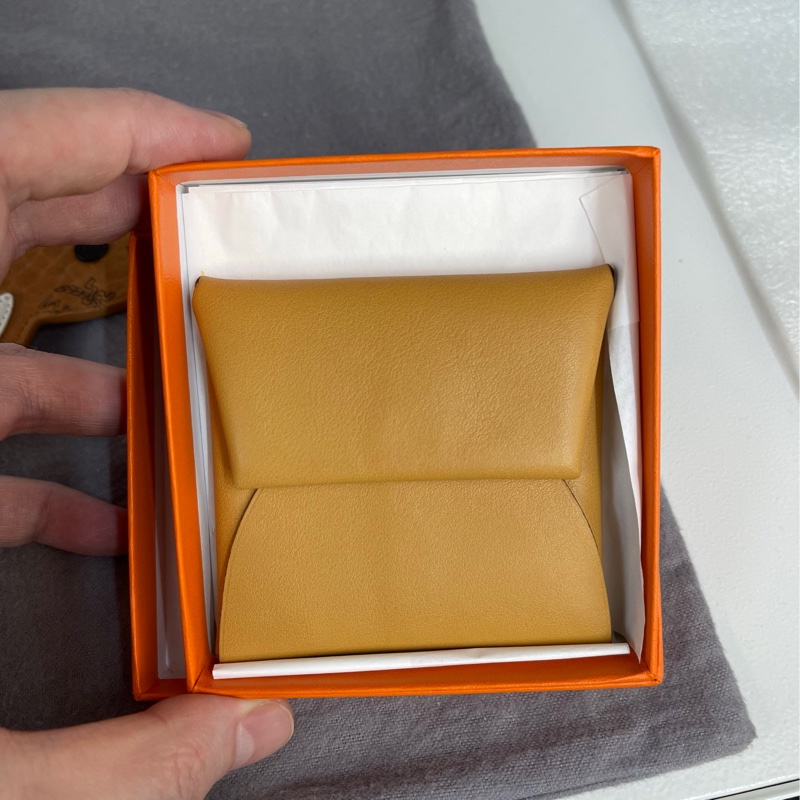 未使用 Hermès Bastia 零錢包|雙色拼接 Gold × 深藍|附盒-4