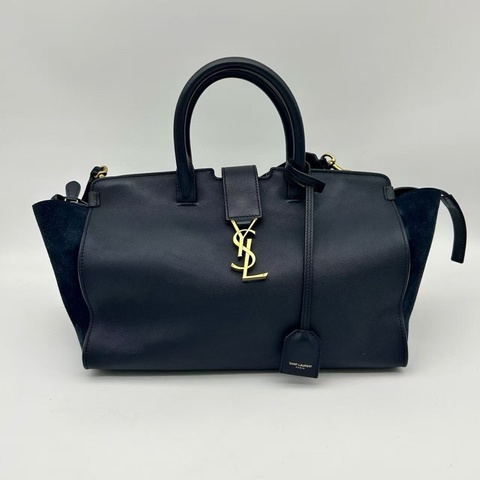 「JL精品代購」9新 YSL Cabas 藏藍色2way托特包