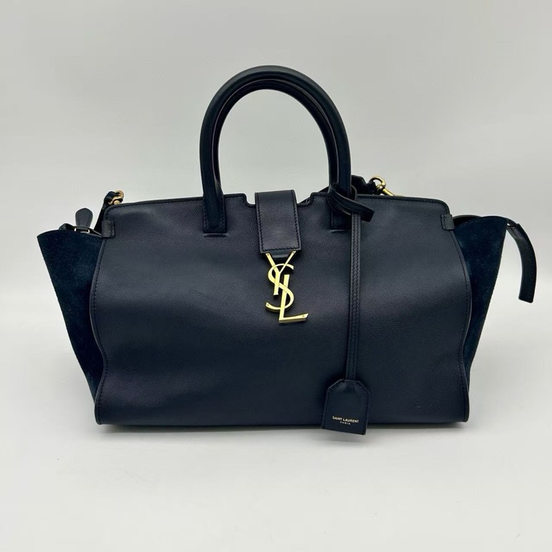 「JL精品代購」9新 YSL Cabas 藏藍色2way托特包-0