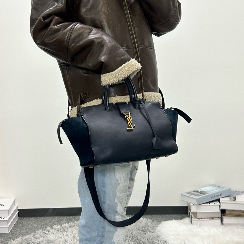 「JL精品代購」9新 YSL Cabas 藏藍色2way托特包-2