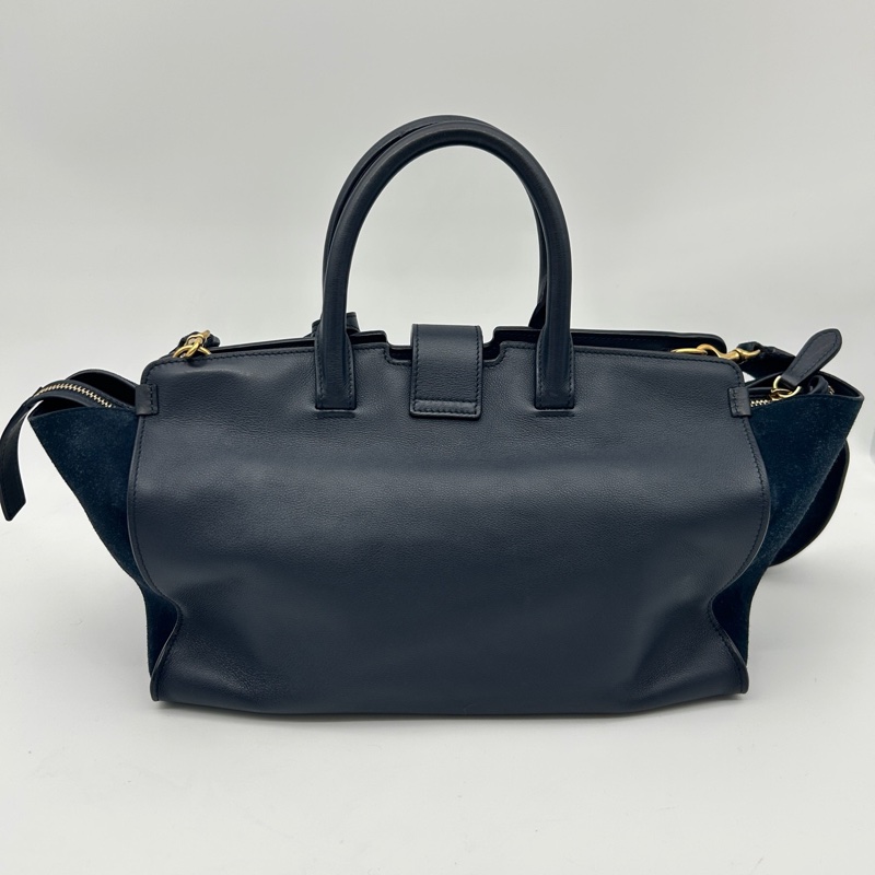 「JL精品代購」9新 YSL Cabas 藏藍色2way托特包-3