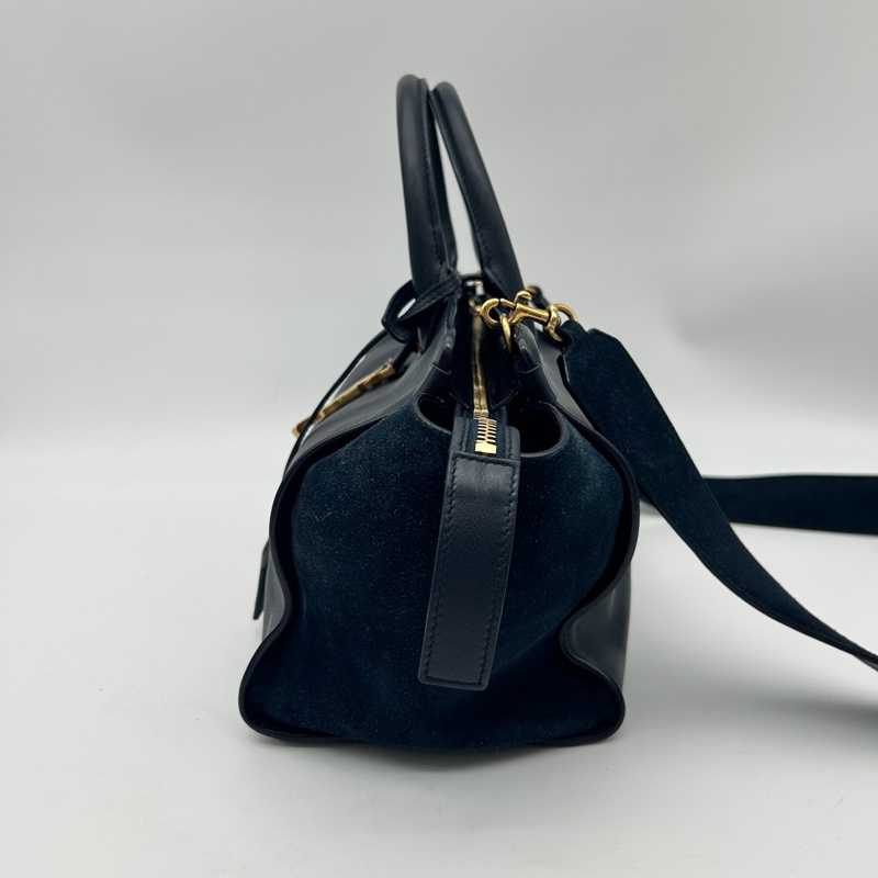 「JL精品代購」9新 YSL Cabas 藏藍色2way托特包-5