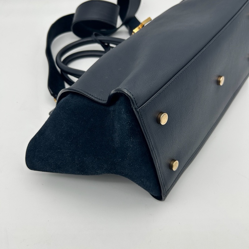 「JL精品代購」9新 YSL Cabas 藏藍色2way托特包-8