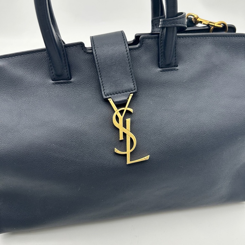 「JL精品代購」9新 YSL Cabas 藏藍色2way托特包-13