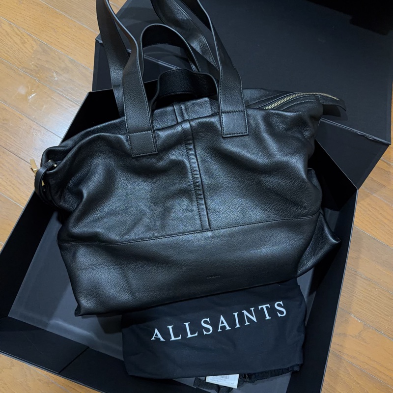 ALLSAINTS 台灣限量20個 黑色荔枝紋 肩背側背2用包 全新 售價15400 吊牌未拆 附盒子 原廠紙袋-1