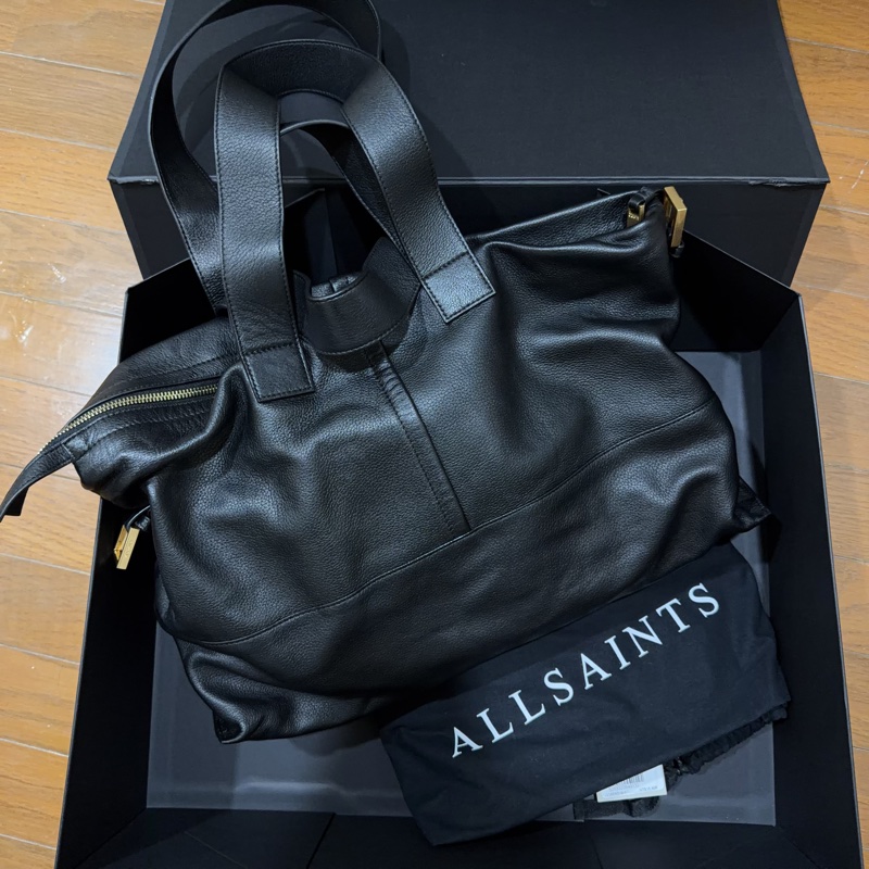 ALLSAINTS 台灣限量20個 黑色荔枝紋 肩背側背2用包 全新 售價15400 吊牌未拆 附盒子 原廠紙袋-2