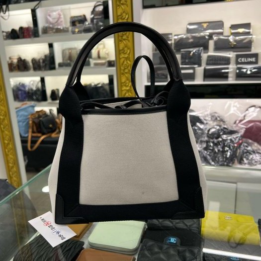 東區正精品㊣BALENCIAGA CABAS XS 390346 近全新巴黎世家黑白色帆布手提斜背包二用包 RZ6227-4