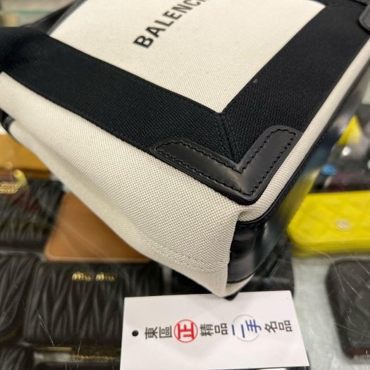 東區正精品㊣BALENCIAGA CABAS XS 390346 近全新巴黎世家黑白色帆布手提斜背包二用包 RZ6227-6