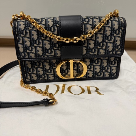 Dior 30 Montaigne 老花 CD 鏈條包 深藍 Oblique 經典款 9成新 正品 義大利製