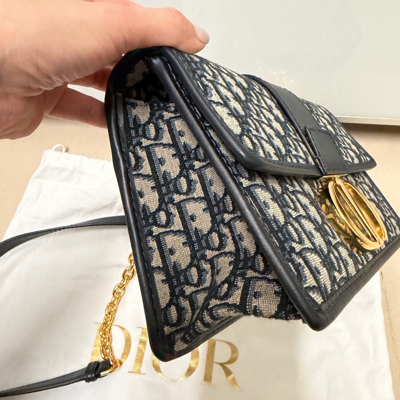 Dior 30 Montaigne 老花 CD 鏈條包 深藍 Oblique 經典款 9成新 正品 義大利製-2